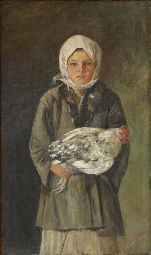 Girl holding a chicken